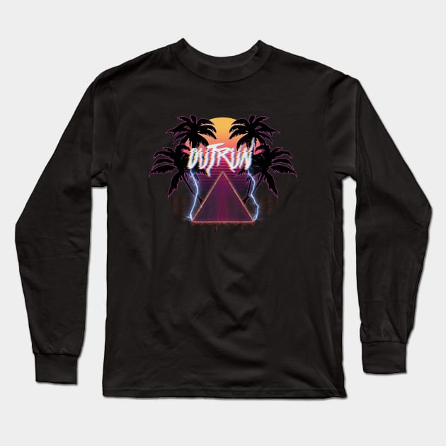 OUTRUN SUN & PALMS #2 Long Sleeve T-Shirt by RickTurner